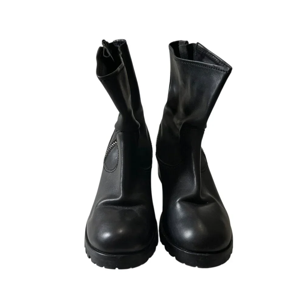 Prada Biker Boots Black Leather Lug Sole Ankle Boots EU 38.5